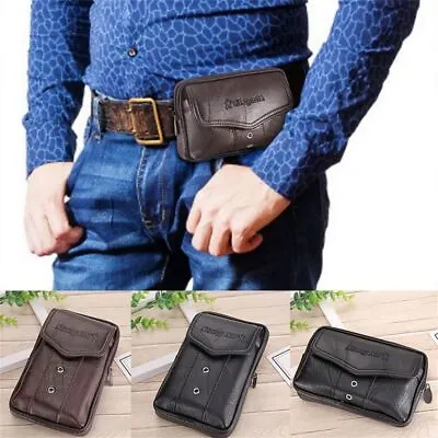 Men Cowhide Leather Phone Holder Waist Belt Wallet Running Pouch Holster Case✅ • £6.77