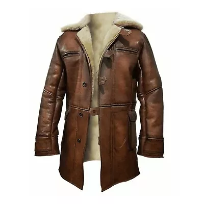 Men's Brown Shearling Long Coat | Handmade Vintage Fur Coat | Leather Coat • $176.44