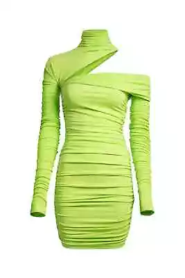 MUGLER H&M Gathered One Shoulder Mini Dress ACID GREEN ALL SIZES Brand New • £124.50