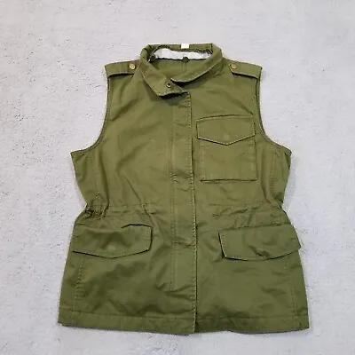 J Crew Vest Womens Medium Green Military Utility Sleeveless Hiking Camping • $14.88