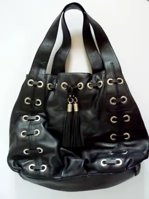 Michael Kors Large Black Leather Shoulder Tote Bag Astor Grommet With Tassel  • $90