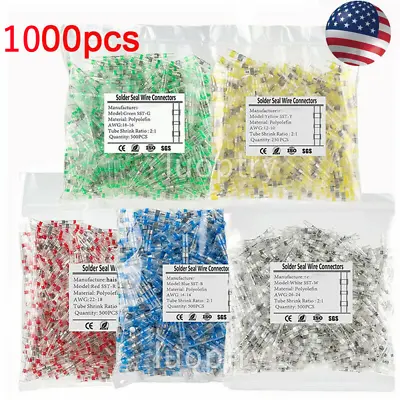 1000Pcs Solder Seal Sleeve Heat Shrink Butt Wire Connectors Terminals Waterproof • $25.55