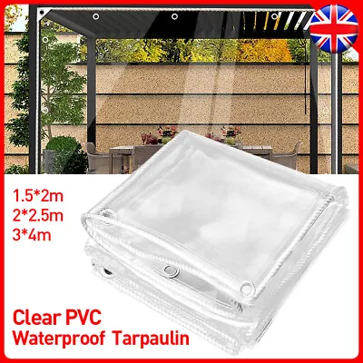 450gsm Clear Tarpaulin Heavy Duty PVC Waterproof Transparent Pet Cover Tarp • £13.99