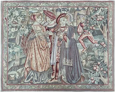 Antique French Tapestry Arts & Crafts Noblemen 1890 Wool & Silk 6x7 183 X 206cm • $10955