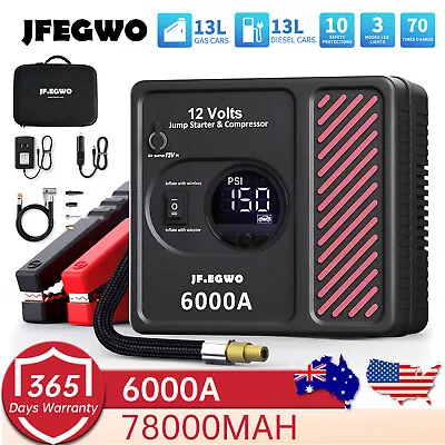 JFEGWO Car Jump Starter Battery Charger 78000mAh Power Bank Air Compressor • $178.89