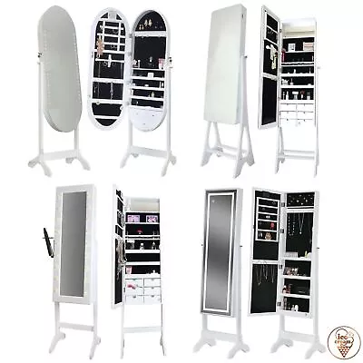 Floor Deluxe Mirror Jewellery Cabinet With LED Lights Organiser Makeup Storage • £129.90