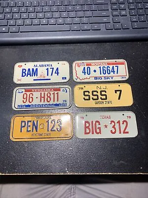 6) CEREAL PREMIUM Miniature 1979 Bike Bicycle LICENSE PLATES…. AL MT NB NJ PA TX • $19.99