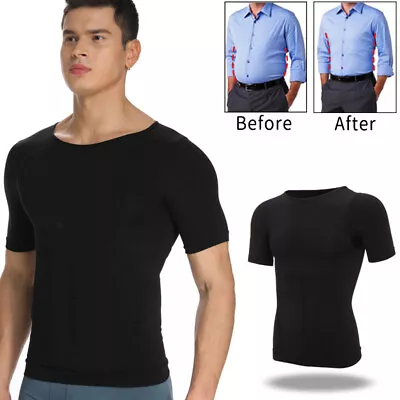 Mens Gynecomastia Compression T Shirt Slim Shapewear To Hide Man Boobs Moobs Top • $4.79