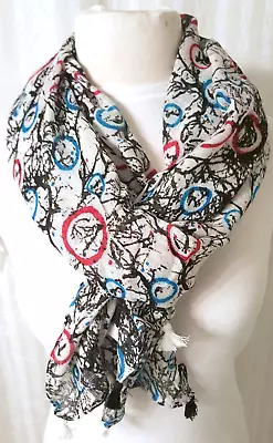 Ladies Long Abstract Design Lightweight Turquoise/Red/Black/White Tassel Scarf • $13.99