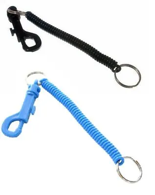 Spiral Key Chain Retractable Clip On Ring Stretchy Elastic Coil Blue Black Clip • £2.39