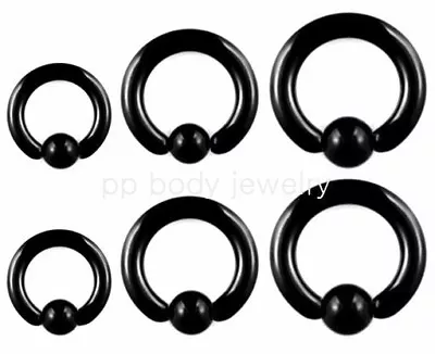 PAIR Black Anodized Surgical Steel Captive Bead Ring Earrings & Septum 12G To 2G • $4.51