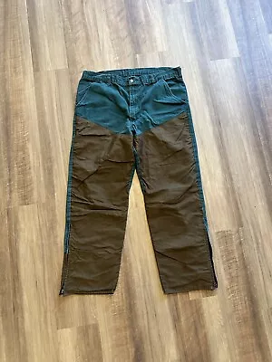 Vintage 90s Carhartt Canvas Duck Brush Pants Green Size 38x32 Hunting USA Made • $39.99