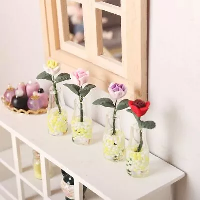 1/12 Miniature Rose Vase Multi-color Mini Glass Bottle Dollhouse Flower Vase • $8.25