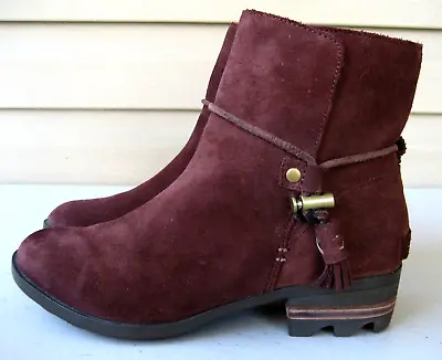 Sorel Boots Womens 7 Farah Tassel Ankle Booties NL2682  Burgundy Suede • $34.90