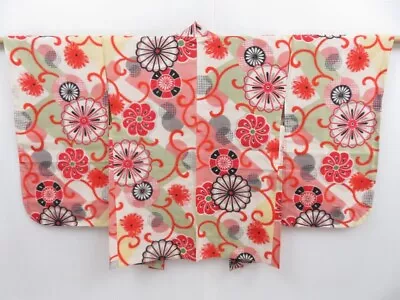 3911T06z400 Vintage Japanese Kimono Silk MEISEN HAORI Flowers • $95