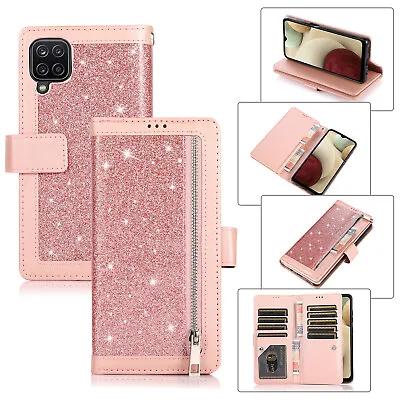 Zipper Bling PU Leather Flip Wallet Case Phone Cover For Samsung S21 S22 Note 20 • $17.59