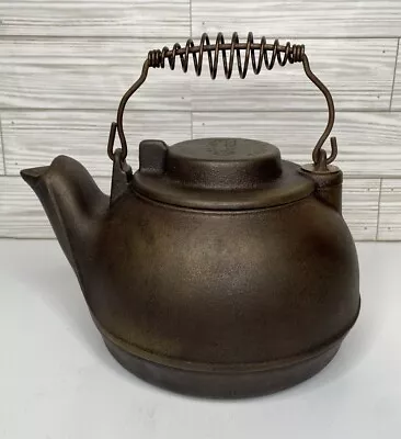 Vintage Cast Iron Wagner Teapot Tea Kettle Pot Wire Handle K Sidney Ohio USA • $99.98