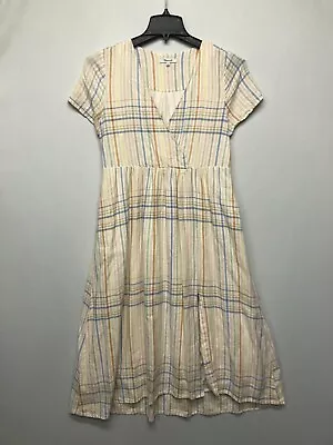 Madewell Women Short Sleeve Linen Blend Dress Size Small Plaid Colorful M122 -13 • $32.99