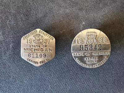 1937 & 1938 Michigan Registered Chauffeur Badge Pins - Lot Of 2 • $15