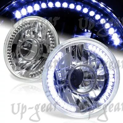 H6024 H6017 Round Blue 7  LED Sealed Beam Chrome Housing Projector Headlights • $29.50