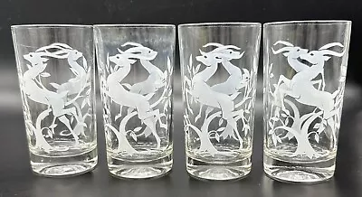 Vintage Set 4 White Gazelle Impala Leaping Highball Tumblers Federal Glasses 5  • $15