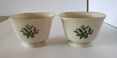 Lenox Set Of 2 Lrg Nut Or Dip Bowls Holiday Dimension Holly & Berries 4.5  X 3  • $12.99