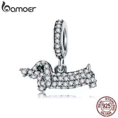 Bamoer .925 Sterling Silver Charm The Dachshund With CZ Fit Bracelet Jewelry • $10.50