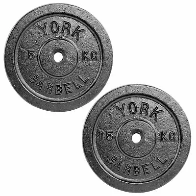 York 2 X 15kg Black Cast Iron Standard Weight Plates 1Inch Discs • £89.99