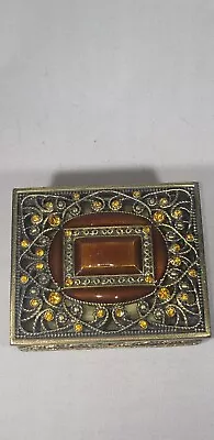 Golden Brown Enameled Swarovski Crystal Jewelry Trinket Box • $24.95