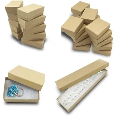 BULK Kraft Paper Jewelry Gift Boxes With Cotton Fill Padding - Brown 11 Sizes • $23.09