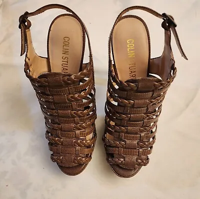 Colin Stuart Gladiator Caged Brown Platform Peep Toe Heels Size 7.  New W/o Box • $22