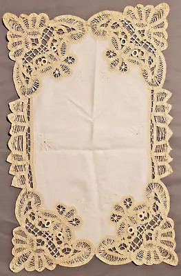 Table Runner Hand Embroidery Cream Ecru Ribbon Lace Work 19  X 12.25  • $15.12