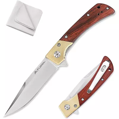 FLISSA D2 Steel Pocket Folding Knife Ball Bearing Elegant Copper Wood Handle • $22.99