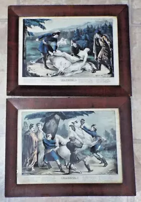 2 Old Antique N. CURRIER Lithograph PRINTS MAZEPPA Original Frames HORSE • $49.95