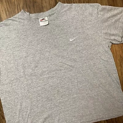 Vintage Nike T Shirt Size XL Cropped Gray Embroidered Check Swoosh 90s USA Made • $18.97