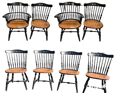 Set 8 S. Bent Bros Windsor ARM CHAIR Gardner MA Black + Gold • $800