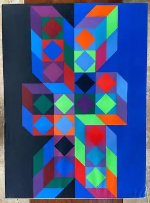 1970s Victor Vasarely Geometric Abstract Pop Op Art Serigraph Silkscreen Print • $500