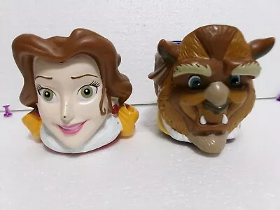 Vtg  APPLAUSE Disney Beast & Belle Cups Beauty & The Beast Set Plastic 3D MUGS • $84.95