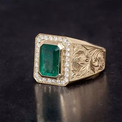 2.65 Ct Lab Created Emerald & Diamond Men's Wedding Band Ring 14K Gold Finish • $139.99