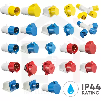 110V - 415V 16A - 32A Industrial Plug & Sockets Connectors IP44 Red Blue Yellow • £15.98