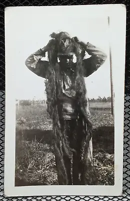 C.1940's Ghillie Suit Sniper Camo Helmet Man Soldier Pasture Vintage Photograph • $11.24