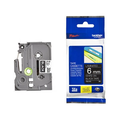 $88.94 • Buy Brother TZe-315 6mm X 8m White On Black Tape - For Use In Brother Printer