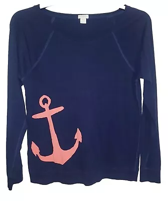 Womens J.Crew Long Sleeve Blue Anchor T-Shirt Size Medium M • $17.99