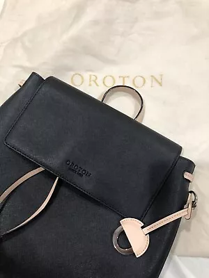 Oroton 'Estate' Mini Backpack In Black/ Blue (pre-owned: Excellent Condition) • $250