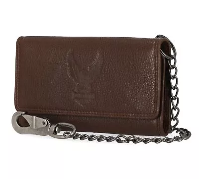 Harley-Davidson Men's Genuine Leather Iconic B&S Eagle Trucker Wallet - Brown • $65.95