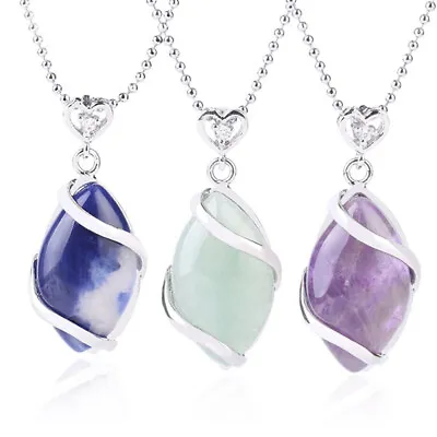 Natural Gemstone Jewelry Quartz Crystal Double-sided Pendant Marquise Necklace • $3.36