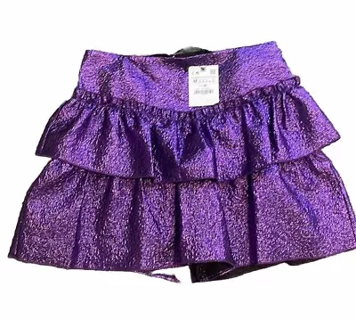 Zara Purple Metallic NWT Tiered Mini Skort Size Medium Punk • $17.99