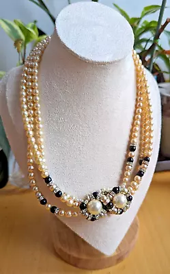 Vintage Multi-stranded Faux Pearl Necklace With Lovely Centre- Read Description • £5