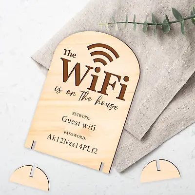 Personalised WiFi Sign - Wooden WiFi Plaque & Stand Internet Name & Password • £8.99