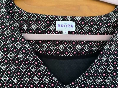 £20 • Buy BRORA Black White Pink Geometric Pattern Dress Size 8-10 XS/ S Excellent/ New